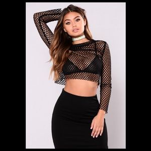 Black long sleeve fish net top